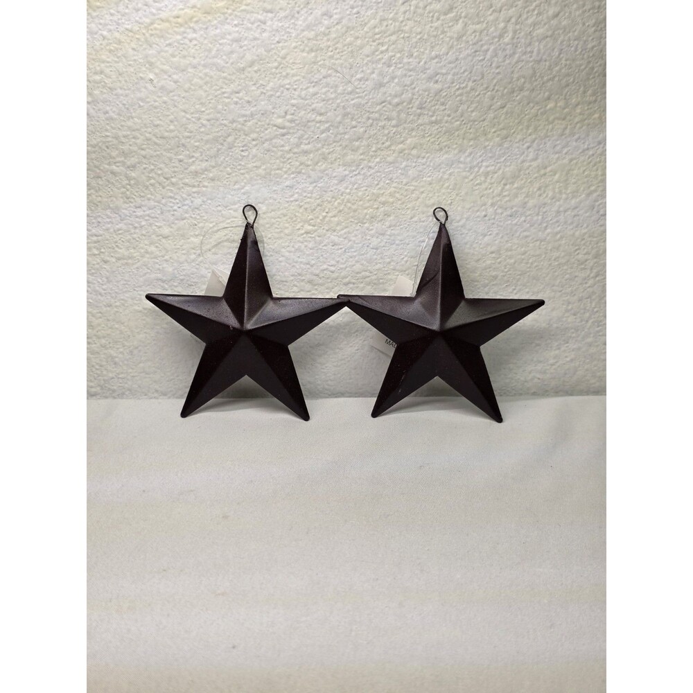 2pc Primitive Brown Metal Barn Star Ornaments Dimensional Country Holiday Decor
